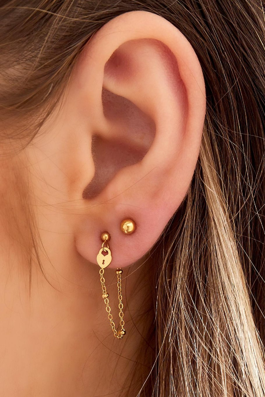 Earrings key lock Gold Color Stainless Steel h5Picture2
